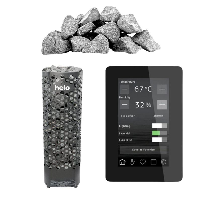 Helo Himalaya Elite Sauna heater complete set with Sauna heater, natural stones and WLAN-enabled Elite touch control